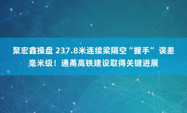 聚宏鑫操盘 237.8米连续梁隔空“握手” 误差毫米级！通甬高铁建设取得关键进展